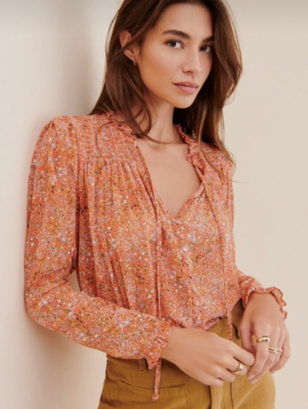 Free People Lela Blouse Coral Combo Medium
